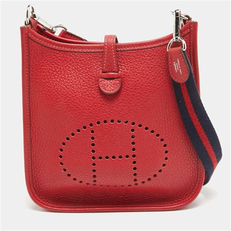 hermes taurillon clemence evelyne ii pm rouge casaque|HERMES Taurillon Clemence Evelyne TPM Rouge Casaque.